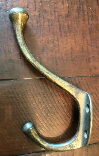 Antique Vintage Brass Coat Hook Large Double Hook 6”