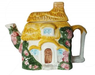 Lovely Vintage Teapot Ceramic House/cottage With Rose Tree