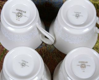 (4) Vintage Gorham White Floral On Ivory Bridal Bouquet Silver Rim Coffee Cups