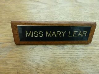 Vintage Wooden Desk Name Plate Miss Mary Lear 7 Inch