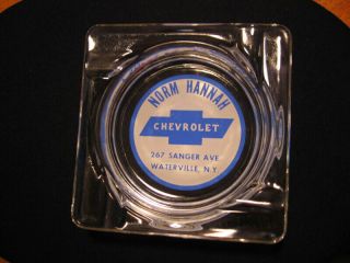 Vintage Chevy Chevrolet Dealer Advertising Glass Ashtray Waterville Ny York