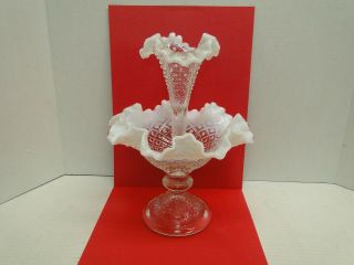 Vintage Fenton French Opalescent Diamond Lace Single Horn Epergne Vase