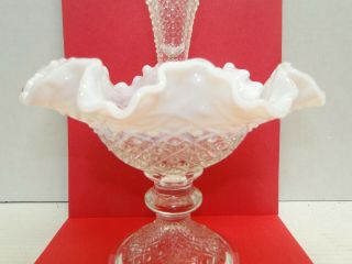 Vintage Fenton French Opalescent Diamond Lace Single Horn Epergne Vase 2