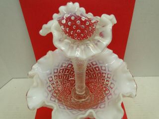 Vintage Fenton French Opalescent Diamond Lace Single Horn Epergne Vase 3