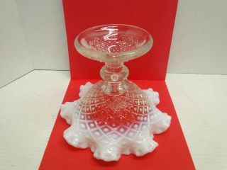 Vintage Fenton French Opalescent Diamond Lace Single Horn Epergne Vase 4