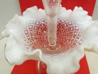 Vintage Fenton French Opalescent Diamond Lace Single Horn Epergne Vase 8