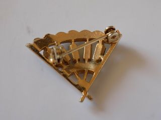 Vintage Brooch Pin Small Gold Tone Fan Crystal Baguette Rhinestones 3