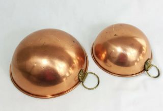 Vintage Copral Portugal Copper Round Bottom Mixing Bowl Brass Rings Set Of 2