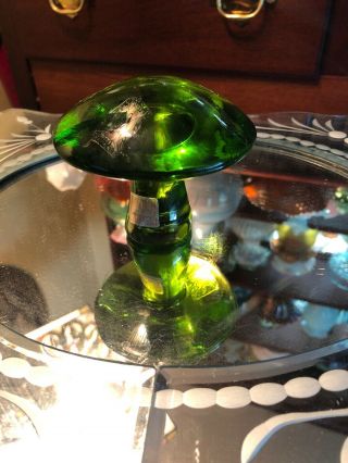 Vintage Viking Art Glass Green 3.  5 " Mushroom With Label