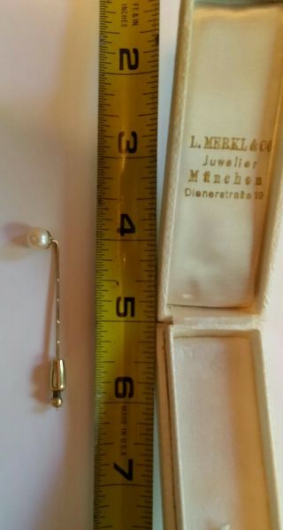 Vintage 14k 585 YELLOW GOLD & PEARL Needle STICK HAT PIN Brooch germany 2