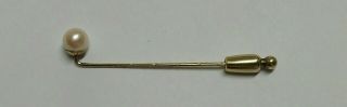 Vintage 14k 585 YELLOW GOLD & PEARL Needle STICK HAT PIN Brooch germany 5
