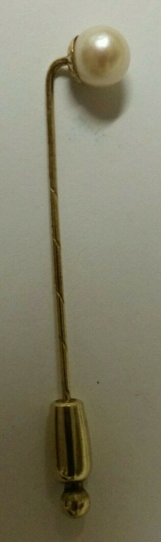 Vintage 14k 585 YELLOW GOLD & PEARL Needle STICK HAT PIN Brooch germany 6