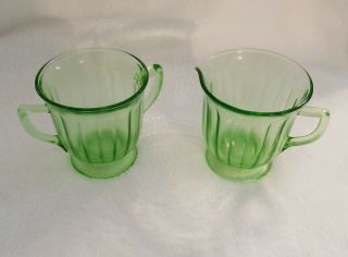 Vintage Green Uranium Vaseline Depression Glass Sugar & Creamer Set
