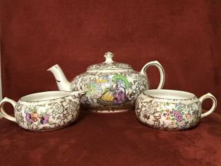 Vintage Lord Nelson Ware Floral And Gold 3 Piece Tea Set