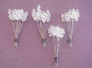 50 Vintage Glass Twist Top - Clear - Stick Pins - Brooch - Corsage - Floral - Hat -