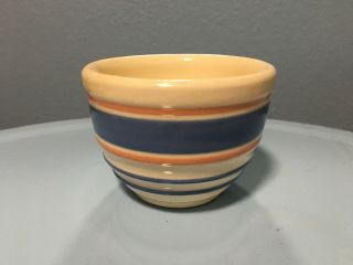 Vintage Sm.  Pottery Stoneware Bowl Blue & Pink Stripes 3 1/2 " T X 2 1/2 " W Usa