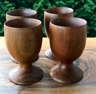 Vintage Wood Egg Cups Mid Century Modern Hand Carved Satin Finish