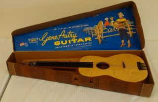 Vintage 1950s Emenee Gene Autry Plastic Guitar W/ Box Chord Selector