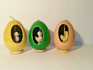 3 Vintage - Gurley Easter Egg Candles - Rooster Duck Chick - Labels - No Damage