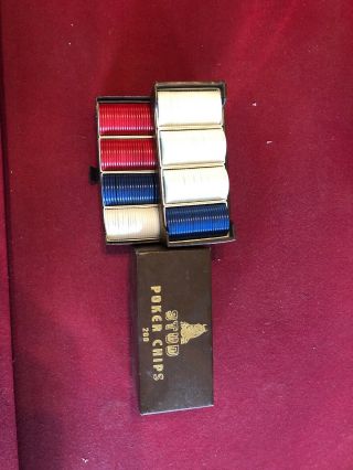Vintage Poker Chips 200 Count W/ Case Stud Full Set Red White Blue
