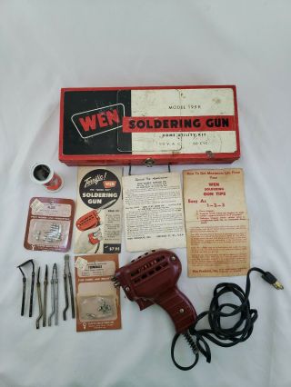 Vintage Wen Soldering Gun Model 199k With 3 Tips Metal Box And