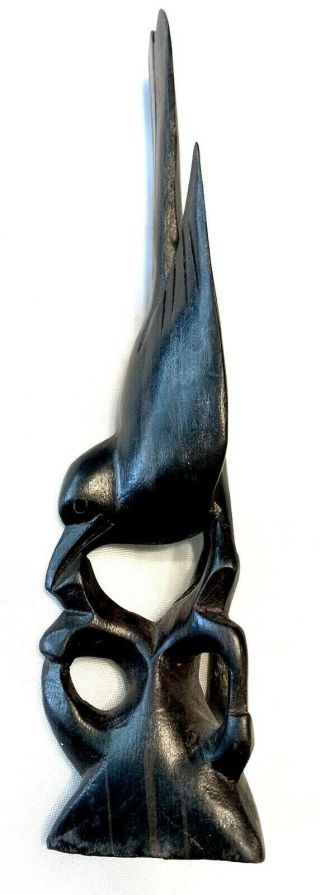 Vintage Hand Carved Dark Wood Bird Figurine
