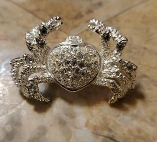 White Rhinestone Vintage Crab Pin Brooch