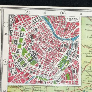 Vintage Map 1920.  Austria,  Inset of Vienna - Harmsworth ' s Atlas A3BK3 3