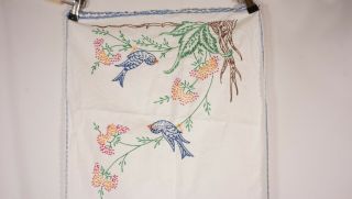 Vintage Embroidered Birds Flowers Table Runner Dresser Scarf USA 3