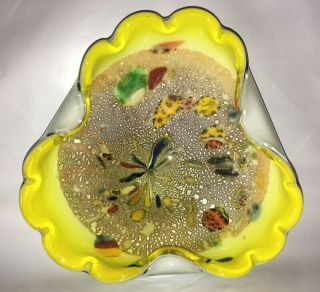 Vintage Murano Glass 9” Bowl Tutti Frutti Millefiori W/gold Flecks