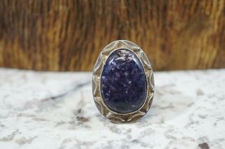 Vtg Sterling Silver Hand Crafted Purple Stone Ring Sz 7.  5