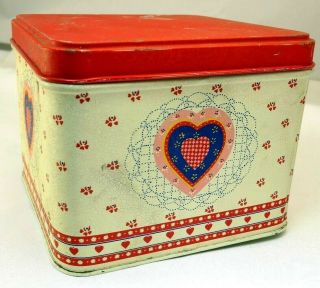 Cookies Container Empty Box Tin Can With Hearts Kitchen Decor Made Usa Vintage