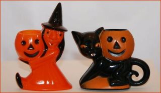 Two Vintage Rosebro Halloween Plastic Candy Containers
