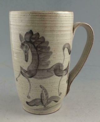 Vintage Studio Pottery Mug By Edwin & Mary Scheier With Horse Decoration