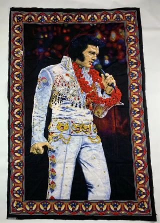 Vtg Elvis Presley 1970s Hawaii Wall Hanging Cotton Tapestry 37 " X 57 "