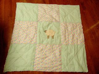 Vintage Handmade Square Multi Color Patchwork Baby Quilt Chenille Baby Blanket