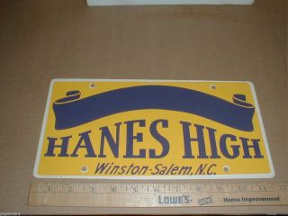 Hanes High School Winston - Salem Nc Vtg Old Metal License Plate Car Tag