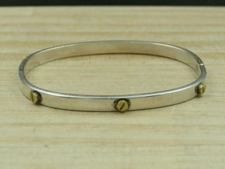 Vintage Taxco Mexico Sterling Silver Brass Hinged Square Love Bangle Bracelet
