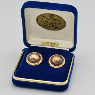 Vintage 14k Yellow Gold & Sterling Silver Round Stud Earrings 3.  1 Grams