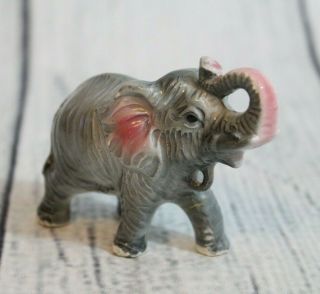 Vintage Elephant Figurine 2 " Grey Ceramic Collectible Made In Japan
