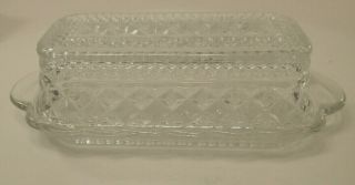 Vintage Crystal Clear Butter Dish With Lid Diamond Cut Glass Covered - Wexford