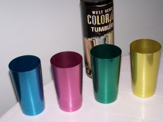 4 Vintage Retro West Bend Color Glo Aluminum Tumblers Cups,  Canister