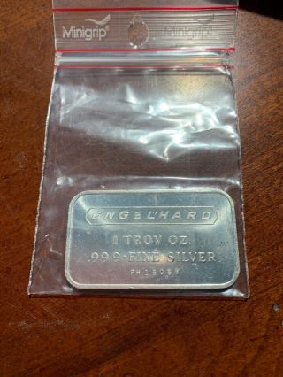 Vintage Engelhard 1 Oz Silver Bar.  999 Fine Silver Ph15054
