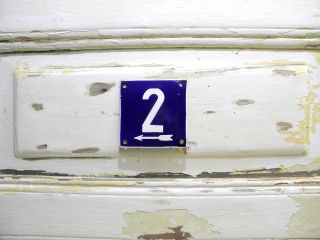 Vintage Sign House Door Number 2 Blue And White Enamel Metal Plate Authentic