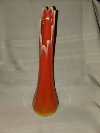 Vintage Opaque Orange Mid Century Slag Swung Glass Vase 14 "