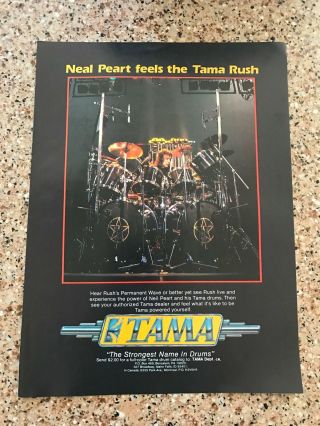 1981 Vintage 8x11 Print Ad For Tama Drums With Neal Peart Of The Band Rush