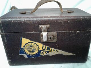 Vintage Carry Case No Tray Leather Handle Torn U Of Florida Sticker Corners Ruff