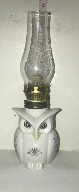 Vintage Mini Oil Lamp Ceramic Miniature The Owl 8.  5” Cute