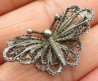 925 Sterling Silver - Vintage Petite Filigree Butterfly Brooch Pin - Bp2530