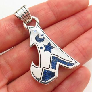 Old Pawn Vintage 925 Sterling Silver Lapis Lazuli Gem Coyote Wolf Tribal Pendant